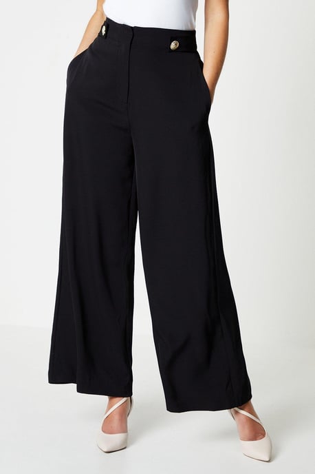 Petite Button Tab Detail Wide Leg Trouser - Image 1