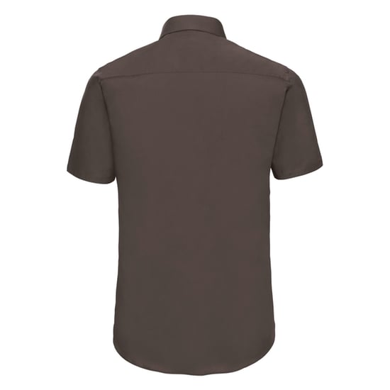 Russell Collection Mens Stretch Fitted Short-Sleeved Shirt (Chocolate) - Image 2