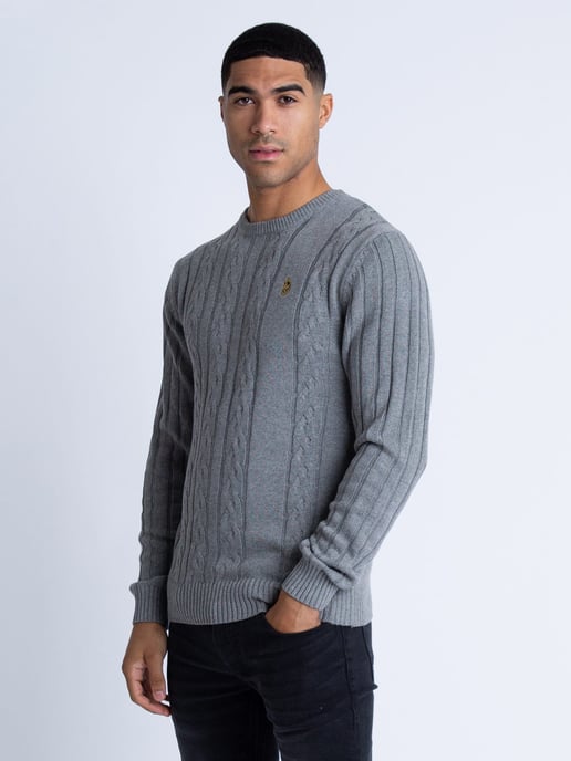 Luke 1977 Men's Morden Textured Crew Neck Knitted Jumper in Grey
