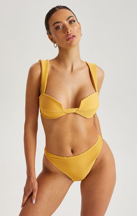 Yellow Textured Ribbed Bikini Bottoms