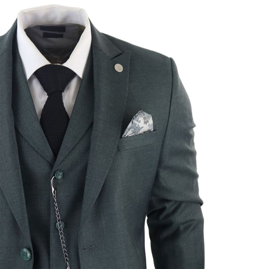 Traje clásico de tres piezas liso verde para hombre - Image 4