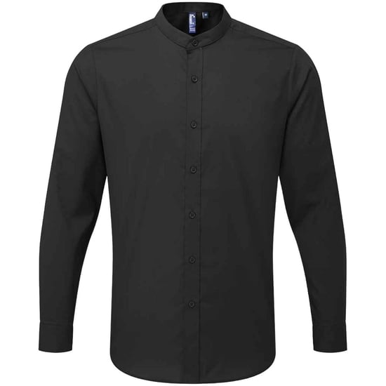 Premier Adults Unisex Long Sleeve Grandad Shirt (Black) - Image 1