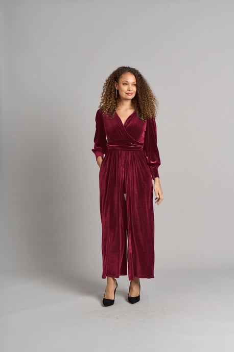 Ava Velvet Jumpsuit - Berry