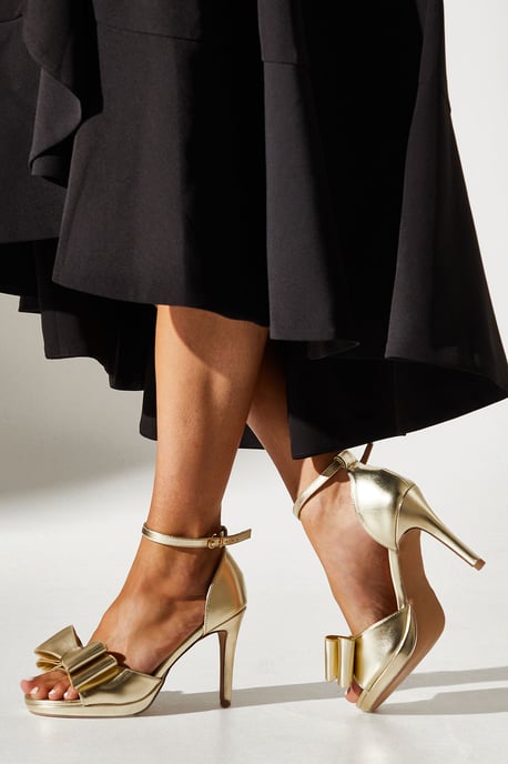 Tala Satin Structured Bow High Heel Platform Sandals
