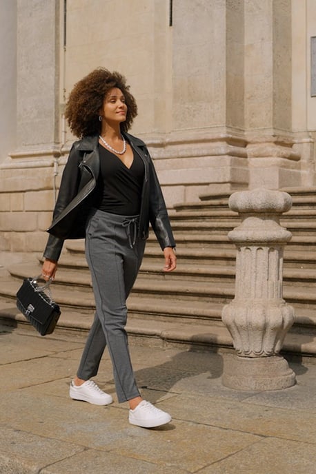 Slate Grey Herringbone Tapered Trousers