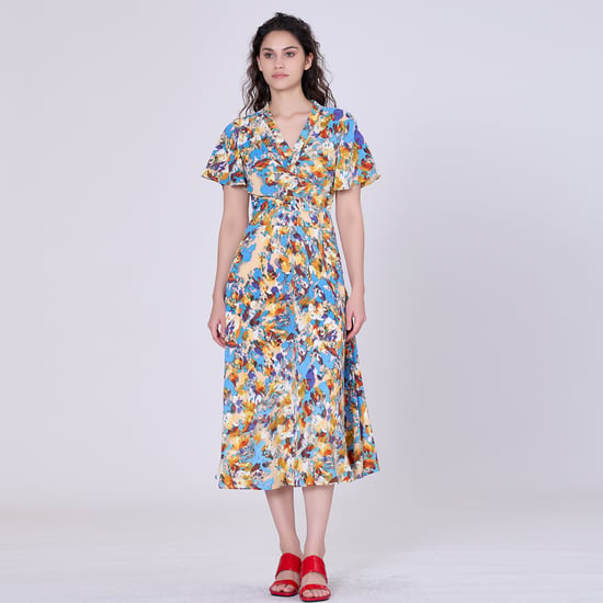 Wrap midi abstract print midi dress