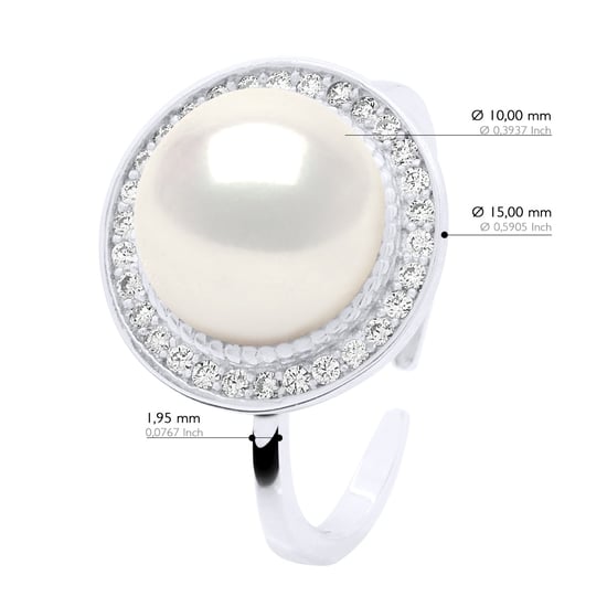 Ring adjustable Surroundings in Cubic Zirconia - Real Cultured Freshwater Pearl Button 10-11 mm - Image 2