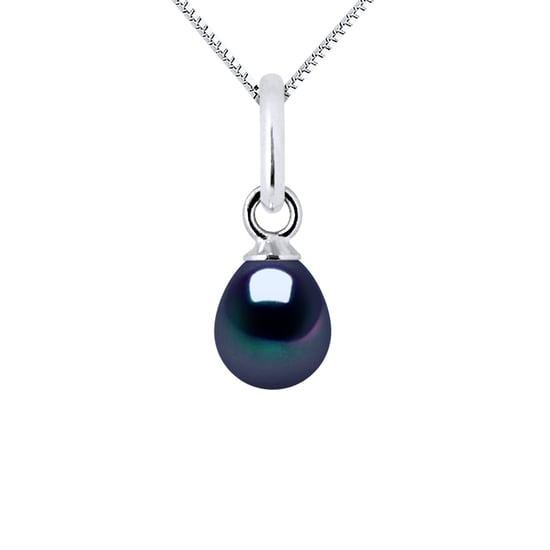 Pear Pearl de agua dulce colgante de 5-6 mm PERA NEGRA 18K Gold blanco entregado con cadena - Image 1
