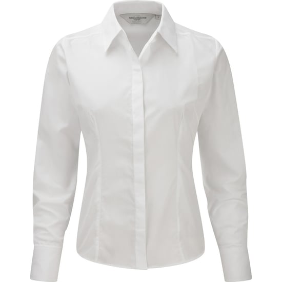 Russell Collection Ladies/Womens Long Sleeve Poly-Cotton Easy Care Fitted Poplin Shirt (White) - Image 1