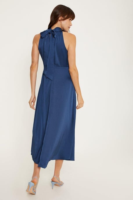 Satin Halter Neck Midi Bridesmaids Dress - Image 3