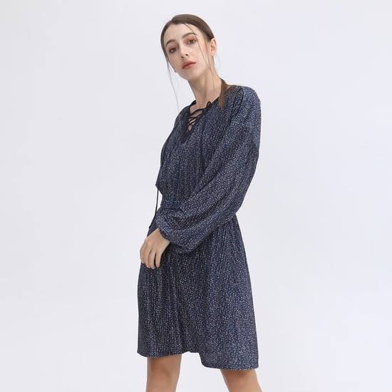 Tunic dress in velvet with lacing at the neckline and prints Liberty - Image 4