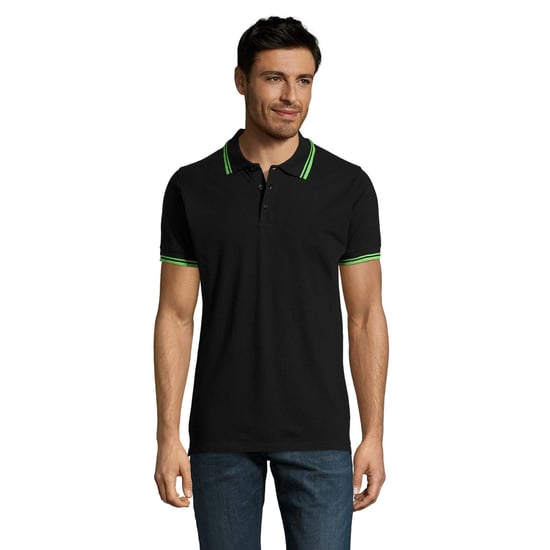 SOLS Mens Pasadena Tipped Short Sleeve Pique Polo Shirt (Black/Lime) - Image 4