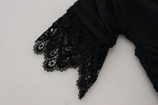 Vestido midi ajustado negro de encaje y seda para mujer de Dolce & Gabbana - Image 5