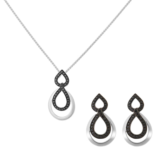 Orphelia 'Amber' Women's 925 Sterling Silver Set: Chain-Pendant + Earrings - Silver/Black SET-7092/2 - Image 1