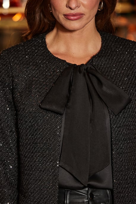 Black Dreamy Satin Bow Detail Jacket