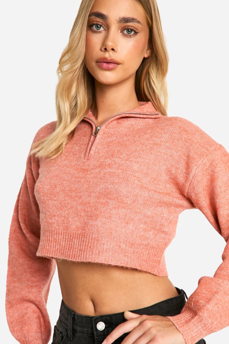 Soft Knit Half Zip Crop Jumper - Image 4