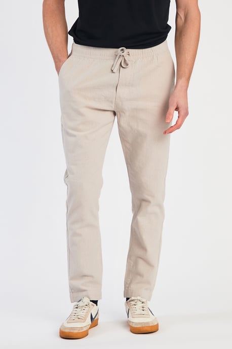 Stone Linen Blend Cuffed Trousers
