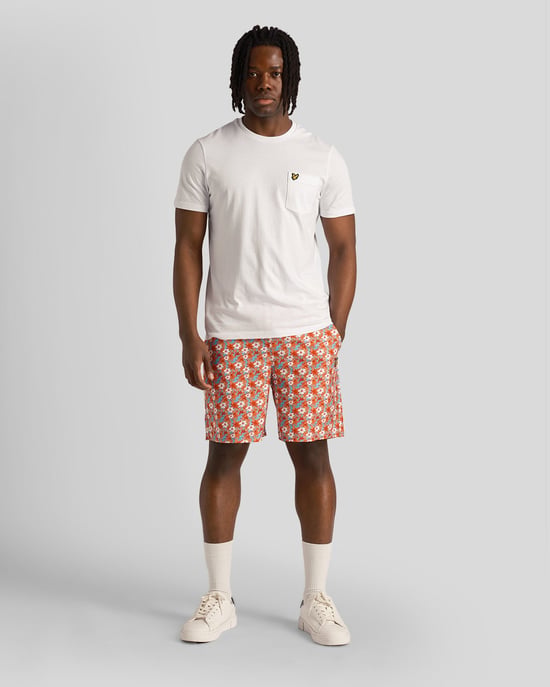 Mens Floral Print Resort Shorts in Orange - Image 1