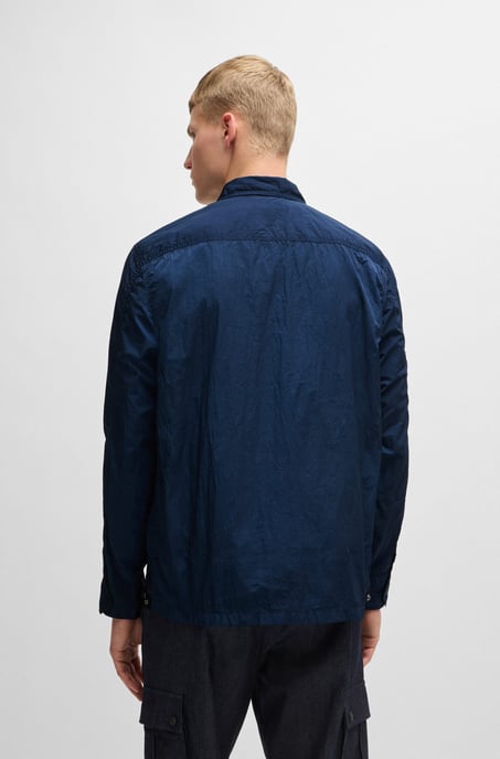 Men's Boss Crinkle-Effect Fabric Oversized-Fit Overshirt in Blue