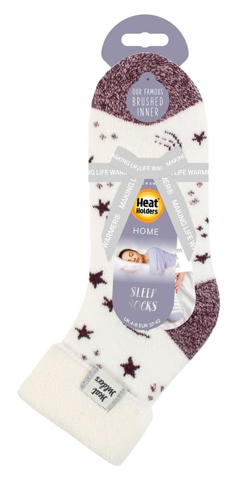 Calcetines de mujer con puño giratorio | Calentadores | Calcetines de invierno - Marfil/Cabernet Estrellas - Image 2