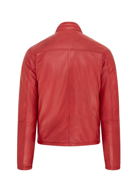 Mens Red Reversible Bomber Leather Jacket - Raufoss