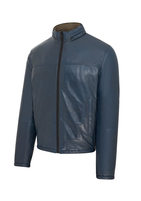Mens Blue Reversible Bomber Leather Jacket - Raufoss