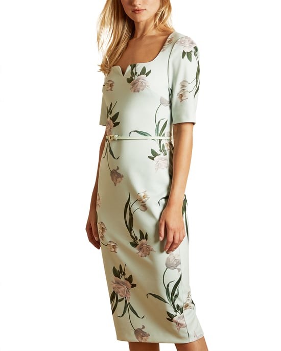 Ted Baker Magieyy Elderflower Notch Detail Bodycon Dress, Mint
