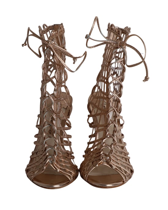 Sophia Webster Delphine Metallic Cage Lace-up Sandals in Gold Leather - Image 2