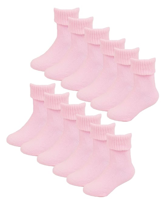 Calcetines de algodón con vuelta para bebé | Pack de 6 pares | Calcetines divertidos para niño y niña - Rosa - Image 1