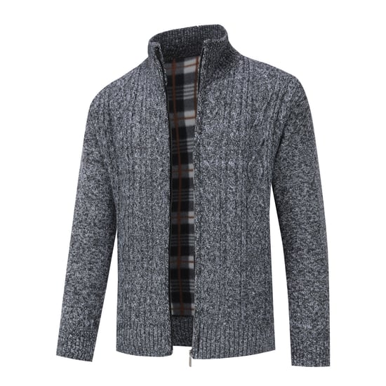 Men's Cardigan with Zip Cardigan Chunky Knit with Stand-Up Collar for Winter Dark Grey - Image 2