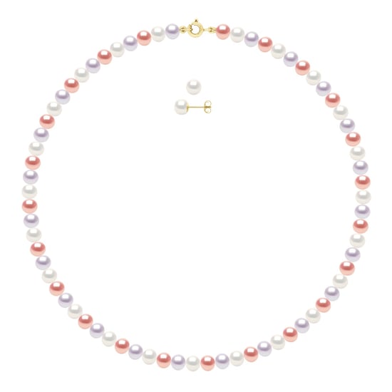 Set being composed of : Necklace of Real Cultured Freshwater Pearls Semi Round 6-7 mm