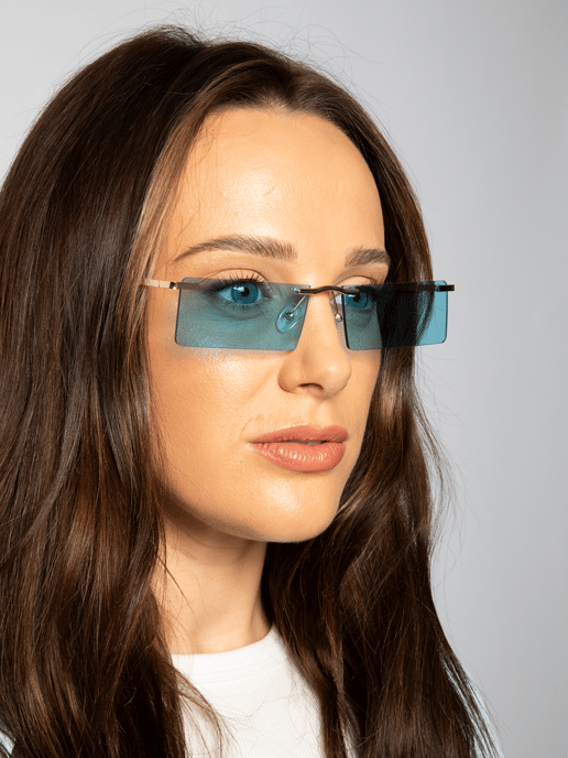 Frameless Rectangle Sunglasses in Pale Blue