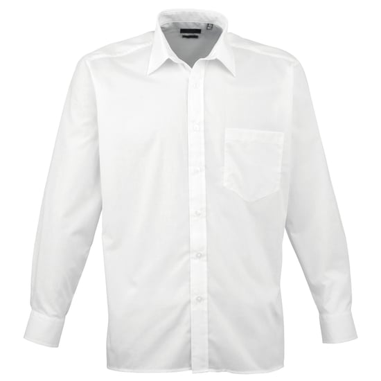 Premier Mens Premier Poplin Long-Sleeved Formal Shirt (White) - Image 1