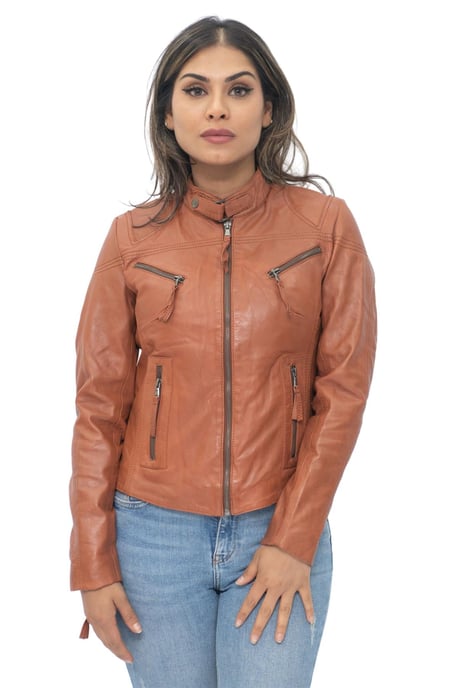 Women's Casual Slim-Fit Leather Biker Jacket-Tulsa