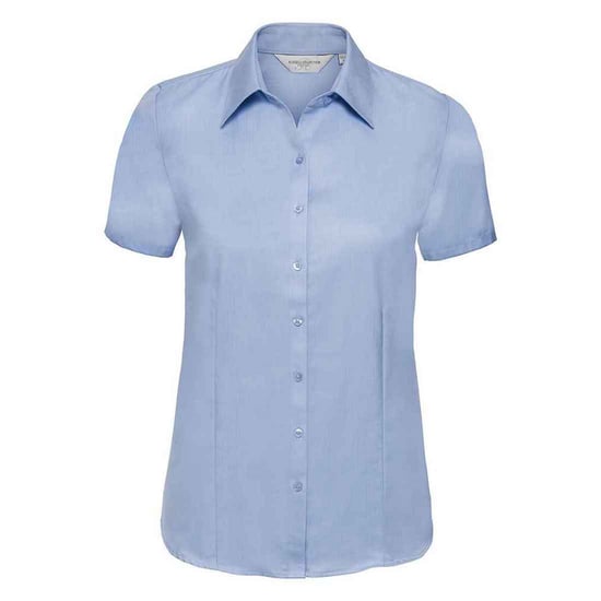 Russell Collection Womens/Ladies Herringbone Tailored Short-Sleeved Shirt (Light Blue) - Image 1