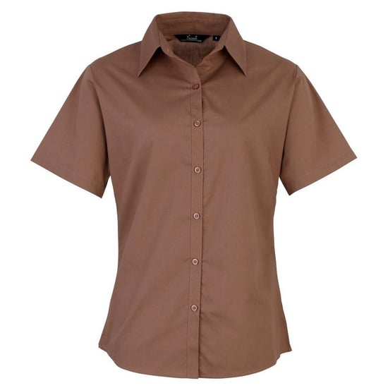 Premier Short Sleeve Poplin Blouse / Plain Work Shirt (Brown) - Image 1