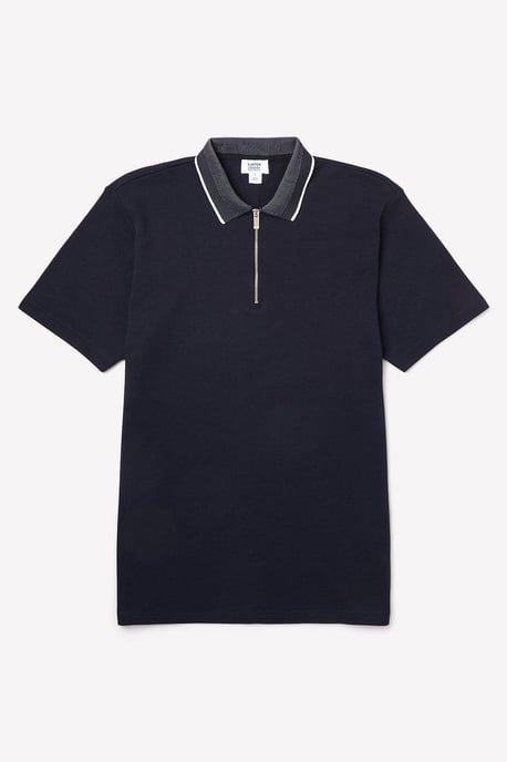 Jacquard Collar Zip Polo Shirt
