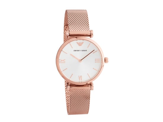 Emporio Armani  AR1956 Rose Gold Plated Silver Dial Mesh Bracelet - Image 1