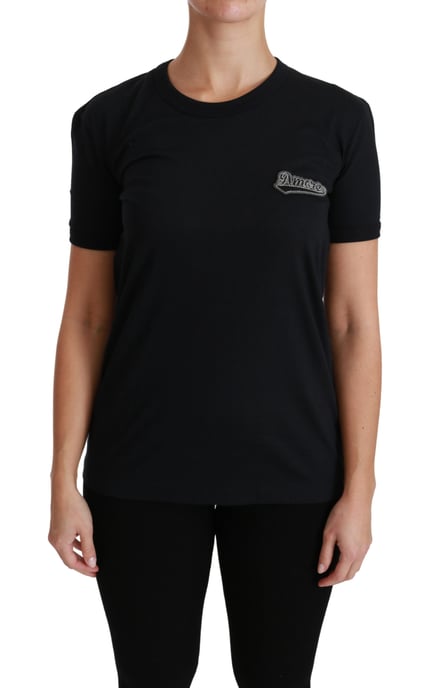 Dolce & Gabbana Camiseta de algodón de cuello redondo con parche Amore azul para mujer - Image 2
