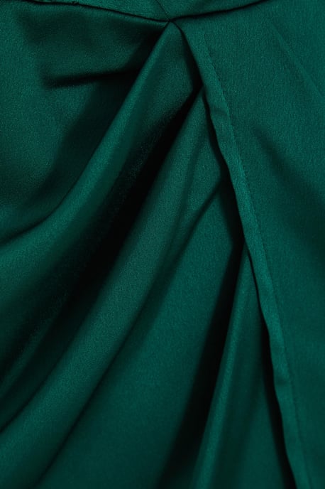 Green Satin Wrap Midi Dress