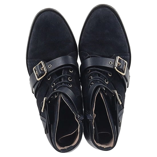 Chloé Buckled and Lace-Up Detail Ankle Boots in Black Suede - Image 3