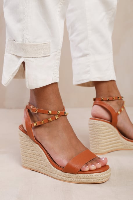 Wheres That From Womens 'Texas' Cross Over Ankle Strap With Studd Detail Espadrille Wedges