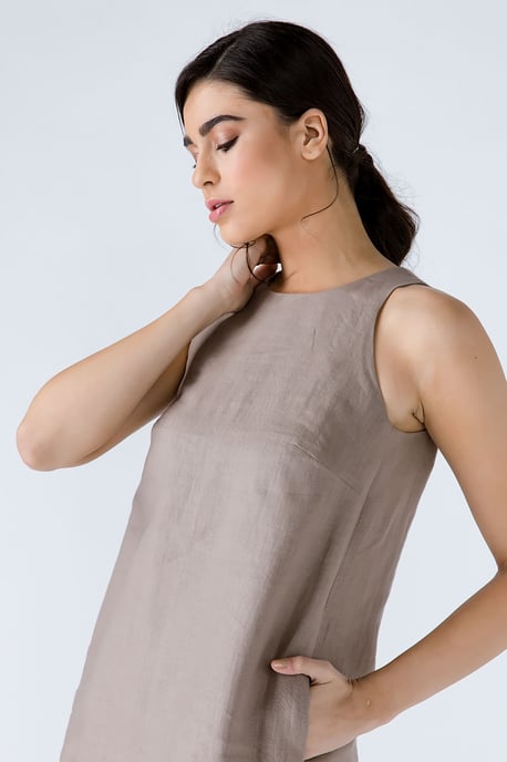Taupe Sleeveless Sack Dress