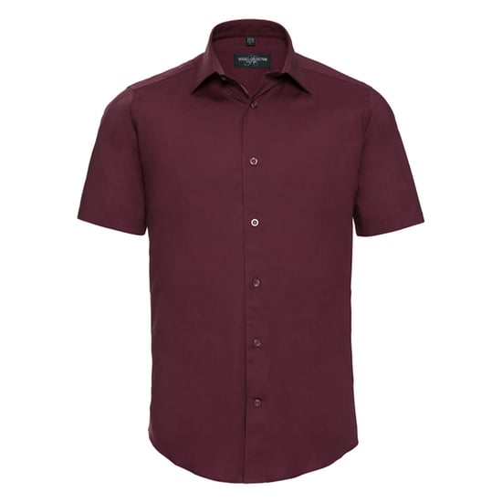 Russell Collection Mens Stretch Fitted Short-Sleeved Shirt (Port) - Image 1