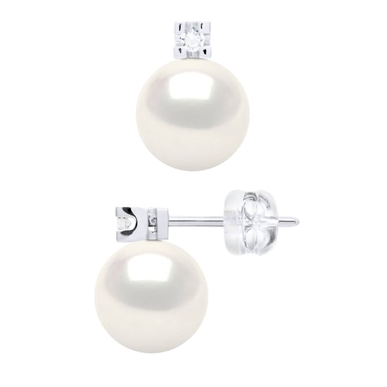 Earrings Prestige -Diamonds 0,04 Cts - Quality HSI - White Gold 375 and Real Freshwater Pearls Round 8-9 mm - Image 1