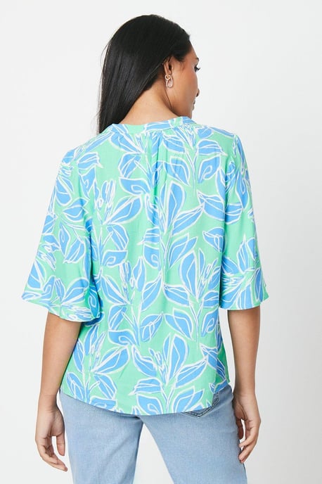 Petite Green Floral Flute Sleeve Blouse