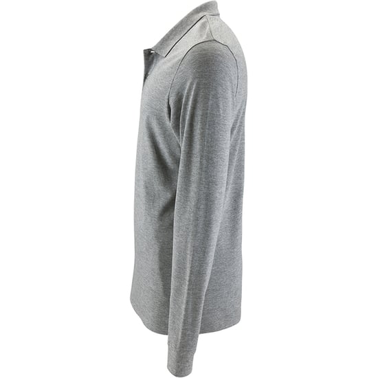 SOLS Mens Perfect Long Sleeve Pique Polo Shirt (Grey Marl) - Image 3