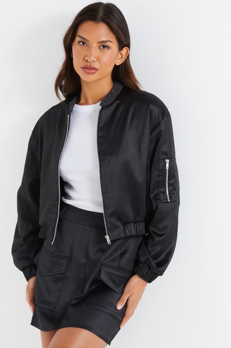 Black Satin Bomber Jacket