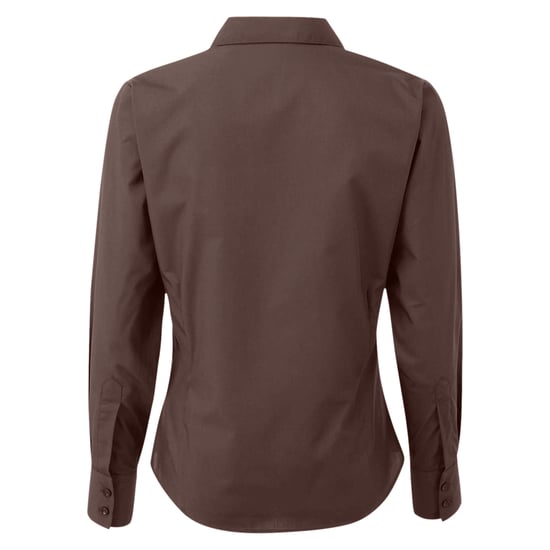 Premier Womens/Ladies Poplin Long Sleeve Blouse / Plain Work Shirt (Brown) - Image 2