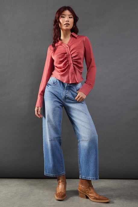 Satin Ruched Front Shirt